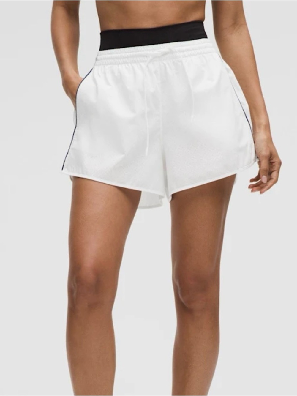 lululemon athletica White Athletic Shorts with Black Waistband